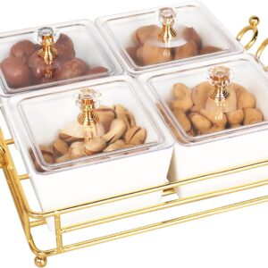 Ceramic Serving Bowls with Lid and Metal Tray